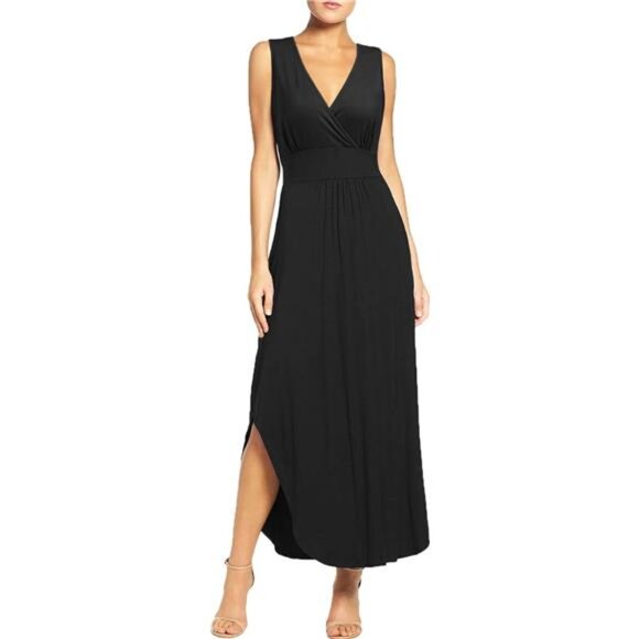 V Neck Pockets Loose Dress
